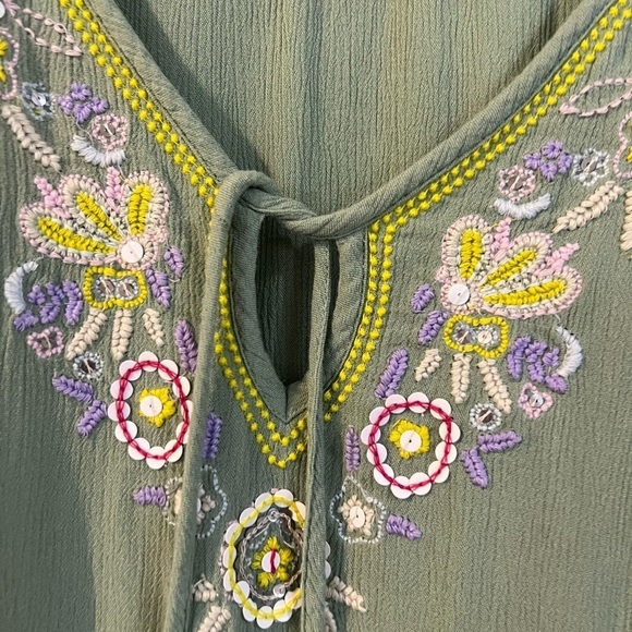 ANTHROPOLOGIE FLOREAT Size Small PERSEPHONE Embroidered Green Tassel - Picture 6 of 6